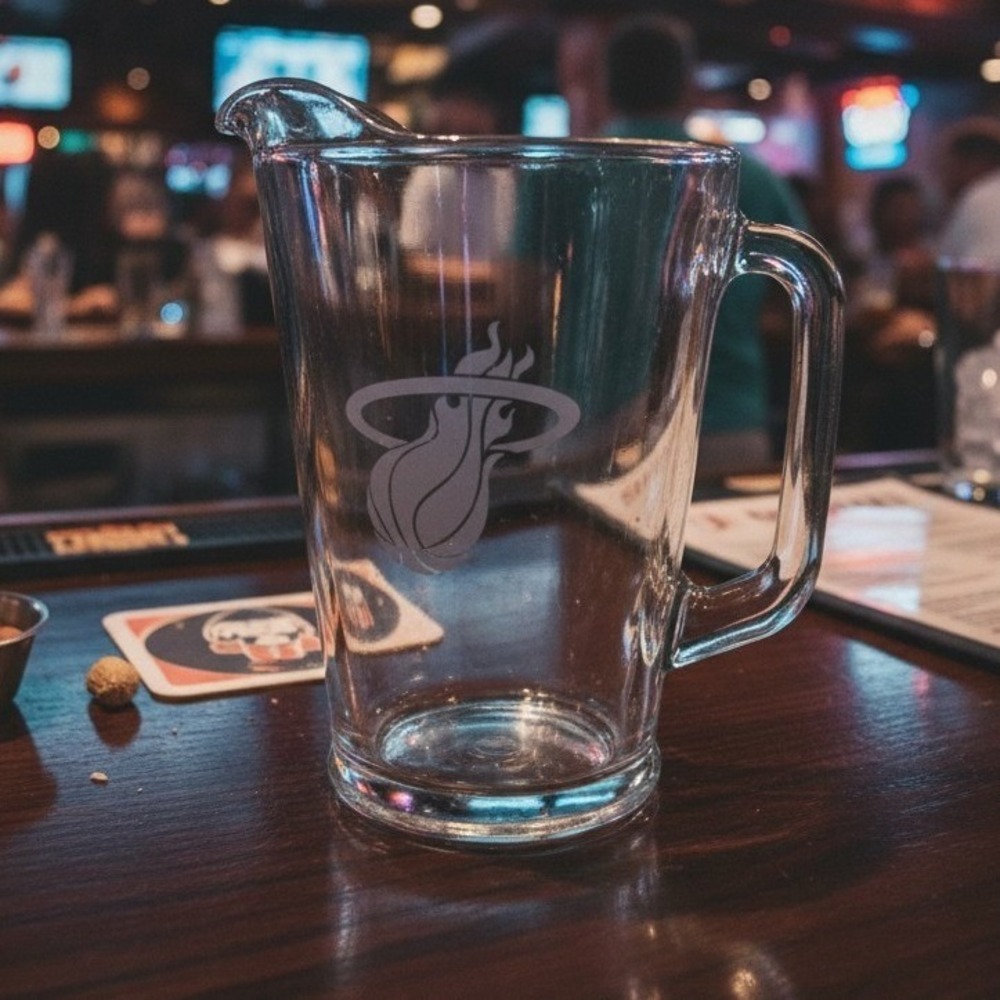 Miami Heat 64oz Beer Pitcher, NBA Licensed Glass Drink Jug, Basketball Barware